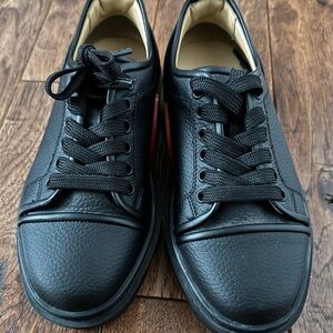 Christian Louboutin Adolon Flat Blk Sneakers w/ Textured Leather & Low-Top